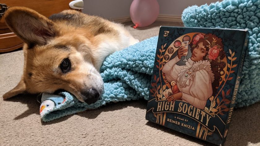 Chester the corgi wants to sleep but is interrupted by the High Society box.