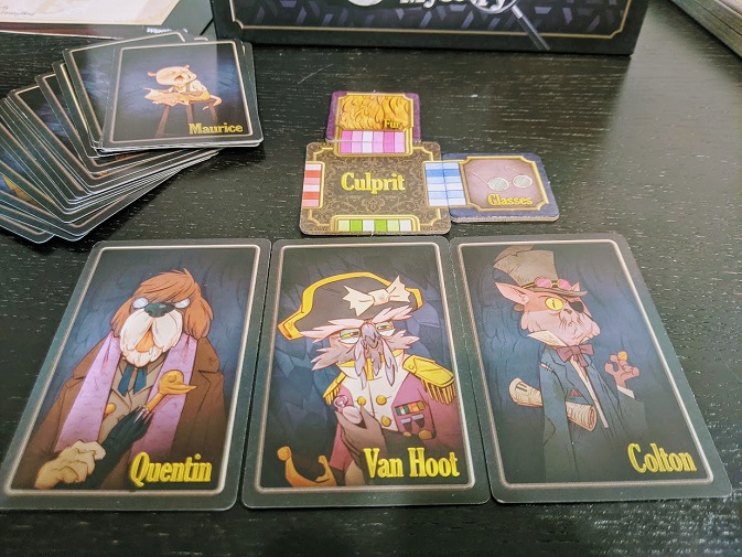 The three remaining suspects, a dog named Quentin, a owl named Van Hoot and a cat called Colton.