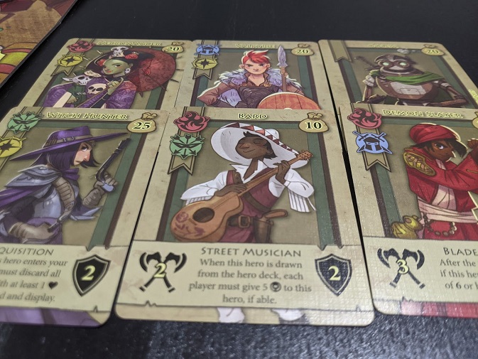 The heroes of Bargain Quest! Including: Bard, Witch Hunter,Fighter, Golem, and Demon Slayer.