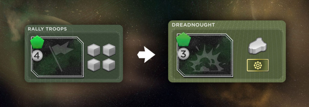 Rally troops becomes the Dreadnought space in the new expansion Rise of Ix