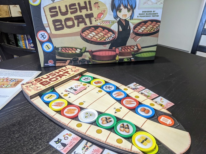 Sushi Boat all setup and ready to play the large sushi conveyor belt. The sushi on the track.