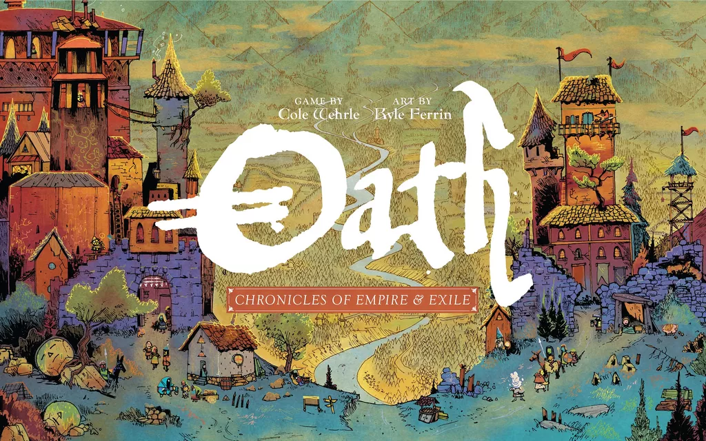 Box art for Oath, shows a small cartoon city