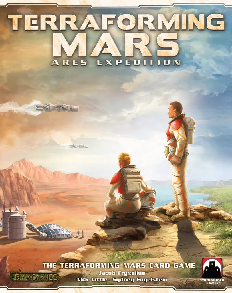 Terraforming Mars Ares Expedition shows two astronauts with their helmets off on Mars.