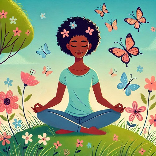 A lady meditating in the park as way to combat analysis paralysis