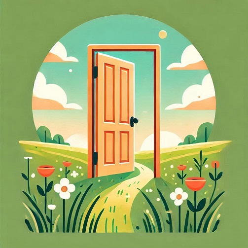 An open door in a grass field - not all choices are serious