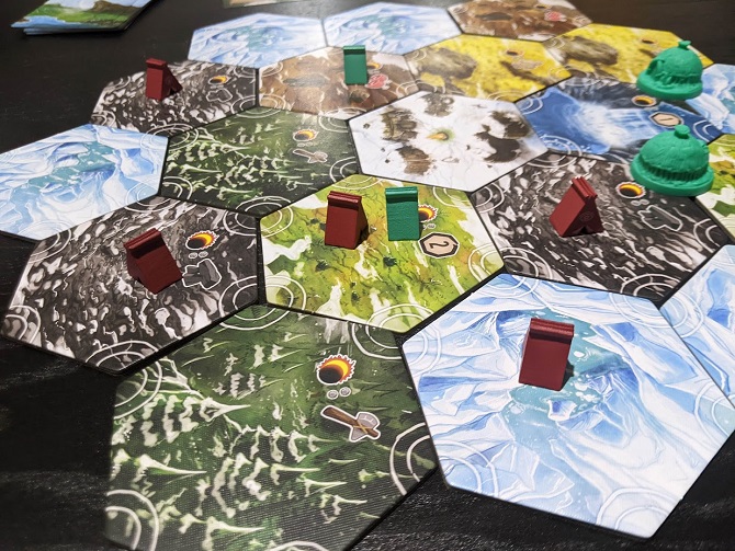 Shows the put together map, most hexes have an eclipse symbol and a reward signifying what the owner gets during the eclipse phase.