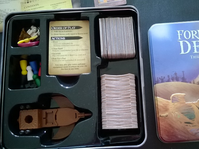 The insert of Forbidden Desert holds all of the components comfortably.