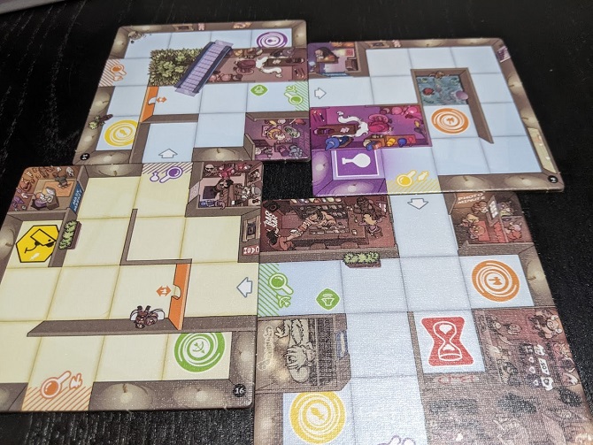A few tiles from Magic Maze showing the cute and fun art.