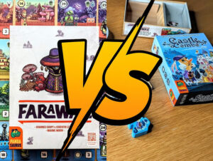 A VS sign separates board games Faraway and Castle Combo