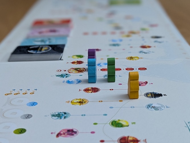 Four tokens on the first leg of Tokaido.